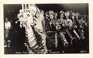 LP25 Los Angeles California 1938 Chinese Moon Festival Dragon Boat RPPC Postcard - Picture 1 of 2