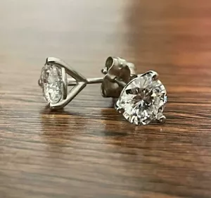 Diamond Stud Earrings Certified E VS 2Ct Round labcreated 14K White Gold Martini - Picture 1 of 7