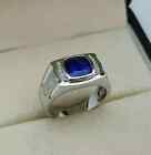 14K White Gold Plated 2Ct Cushion Lab Created Sapphire Men's Halo Wedding Ring