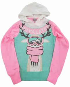 NWT Women’s Pink Ski Ya Later Deer Hoodie Long Sleeve Lightweight Knit Sweater - Picture 1 of 4