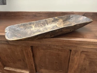 Tigela de massa de madeira primitiva esculpida à mão*peça central de fazenda rústica*21 1/4" L - Imagem 1 de 4