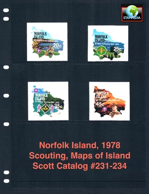 $2.20 Scott Value - 1978 NORFOLK ISLAND Scouts Maps Scouting CV MNH NH UM - Image 1 of 4