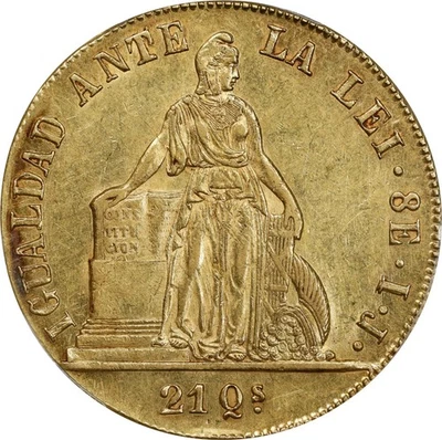 Перу: Республика золото 8 эскудо 1847-So IJ PCGS AU-55, Сантьяго монетный двор. Привлекательный - Изображение 1 из 4