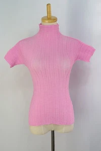 ISSEY MIYAKE Pleats (T.) Pink High Neck Short Sleeve Top 068 9486 - Picture 1 of 6