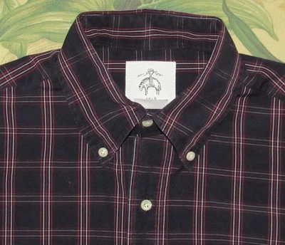 Camisa BROOKS BROTHERS Negra Polar Azul Marino A Cuadros Manga Larga Con Botones BB1 Foto 1 de 3