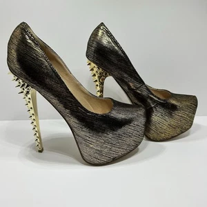 Scene Weaver Plateau Stilettos Stripperin Tänzerin gold/schwarz Stachelabsätze Größe 7,5 - Bild 1 von 12