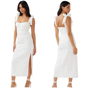 Selfie Leslie Cupid Dress XL White Midi Bustier Tie Shoulder Embellished Bridal - Picture 1 of 13