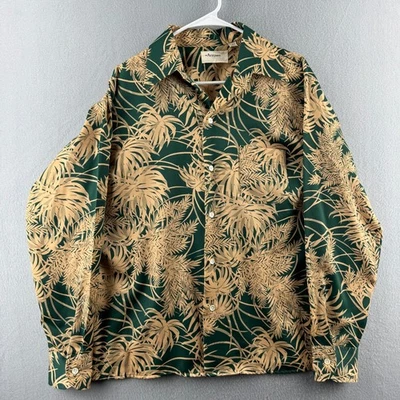 Vintage Arrow Shirt Mens Large Green Floral Polyester 70s Disco Button Up - Image 1 of 4