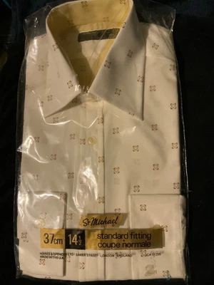 Vintage 1970’s St Michael Men’s Long Sleeve Shirt, Sealed - 15” collar - cream… - Image 1 of 2