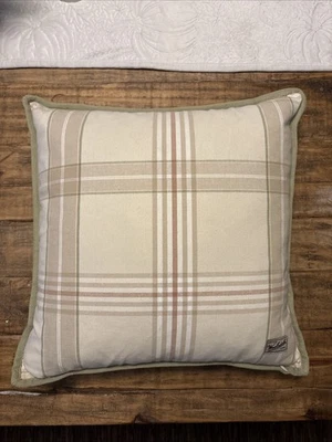 Woolrich Plaid Pillow Embroidered Neutral Color/Sage Green 18” X 18” X 4” - Image 1 of 4