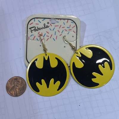 VTG DC Comics Batman Logo Pierced Drop Earrings - Image 1 of 2