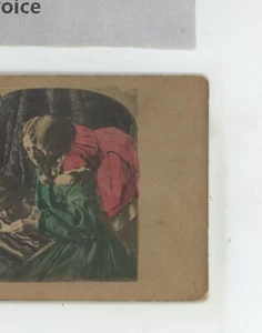 Little Girl Reading Over Shoulder Victorian Genre Stereoview c1860 - Picture 1 of 2