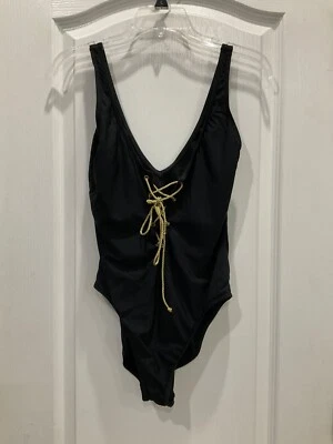 Traje de baño Spiegel de una pieza para mujer talla 14 negro dorado tanga en el corpiño Pull On F38 Foto 1 de 4