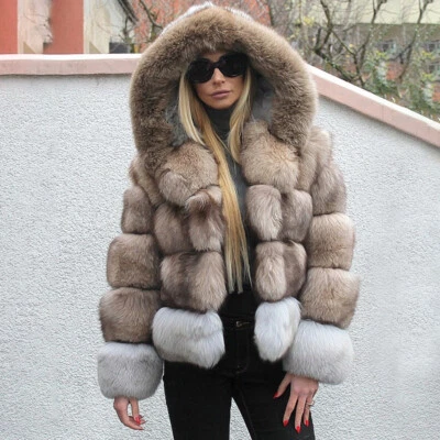 2025 Women Short Real Fox Fur Coat Hooded Natural Fur Warm Jackets Full Pelt - Image 1 of 4
