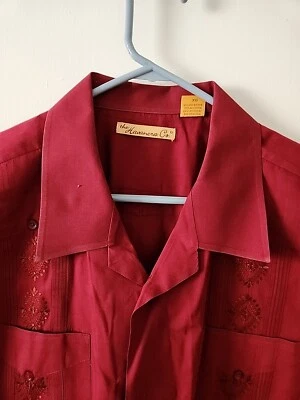 Camisa The Havanera Co Para Hombre XL Paneles Bordados Manga Corta Granate Lino Foto 1 de 4