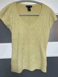 New York & Co Womens Knit Vneck Short Sleeve Sweater Career Tops Pale Yellow - Picture 1 of 3