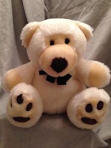 Vintage Teddy Bear 10" White Plush Stuffed Black Velvet Ribbon Animal DanDee - Picture 1 of 6