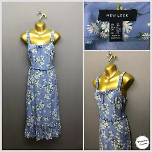 New Look Blue Floral Strappy Tie Front Smock Sun Dress UK 12 EUR 40 - Picture 1 of 12