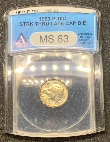 1993-P 10C Error STRK THRU LATE CAP DIE Rare Coin Cover