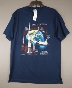 VTG NWT Kennedy Space Center Navy Blue T Shirt Men's Size Large Tee 100% Cotton - Picture 1 of 10