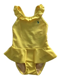 Ralph Lauren Brand New Yellow Ruffled One Piece Swimsuit Baby Girl Sz 12 Months - Bild 1 von 10
