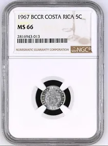 COSTA RICA: 5 CENTIMOS 1967, NGC MS-66, KM# 184.1a - Picture 1 of 2