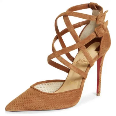 Christian Louboutin Victorilla 100 Biscotto Brown Strappy Sandal Heel Pump 42 - Image 1 of 4