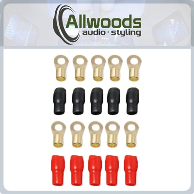 4 GAUGE RING TERMINALS  RED BLACK 4 AWG terminals 10 pack 5 pairs - Image 1 of 2