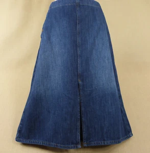Per Una M&S Blue Denim Skirt Size 16 Midi Calf Length Pretty Side Buttons Detail - Picture 1 of 11