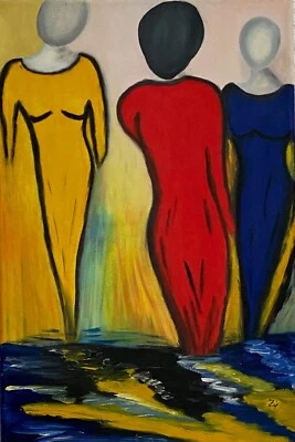 Ölbild "Drei Damen im See" Bild Zeichnung Gemälde Original Dekoration Keilrahmen - Bild 1 von 2