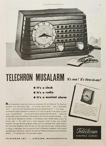 1946 Telechron electric clock Vintage Ad Musalarm clock radio musical alarm - Picture 1 of 1