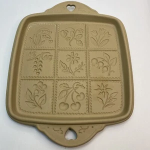 Vintage braune Tasche Plätzchen Kunst Shortbread Keramik Form Früchte Blumen 1988 - Bild 1 von 5