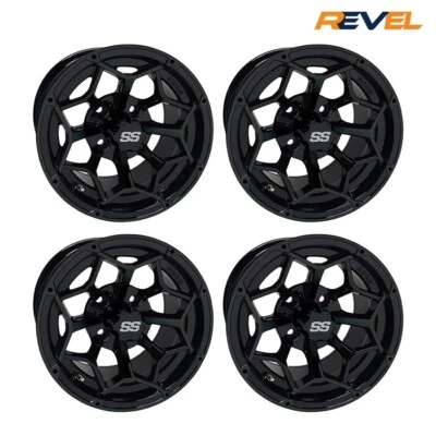 12" Golf Cart Wheels, Set of 4,  Gloss Black 12x7 RHOX RX382-B Golf Cart Wheels - Image 1 of 2