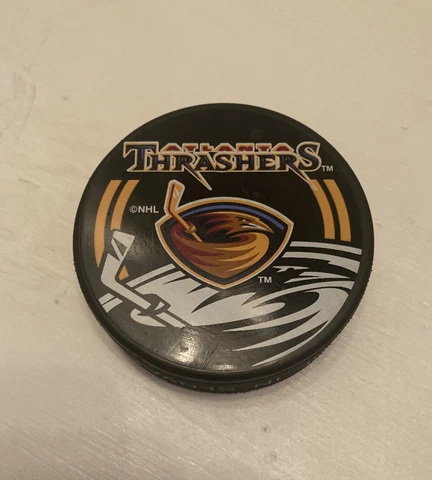 ATLANTA THRASHERS NHL INGLASCO SHADOW LOGO OFFICIAL HOCKEY PUCK MADEin SLOVAKIA Cover