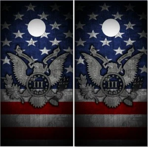 Patriotischer Adler Siegel Flagge LAMINIERT Cornhole Wrap Tasche Werfen Haut Aufkleber - Bild 1 von 1