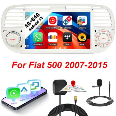 YUANTING 7" Android 13 Wireless Carplay Radio GPS Navi Wifi BT SWC For Fiat 500 2007~2015