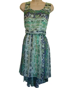  Womens Small green purple lined sleeveless scoop neck hi-low maxi dress  - Picture 1 of 6