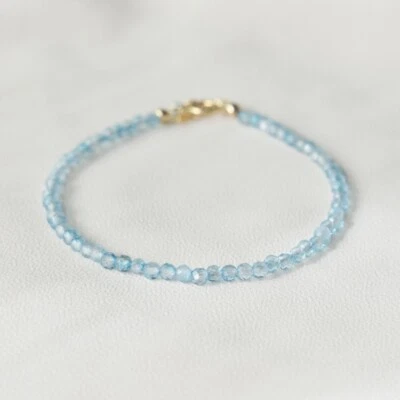 Natural Apatite Stone Dainty Bracelet Tiny Aqua Gemstone Bracelet Minimalist - Image 1 of 4