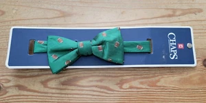 Chaps Green Valley Football Print Novelty Bow Tie Pretied Adjustable 100% Silk - Picture 1 of 4