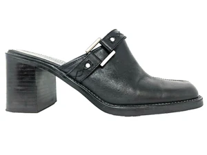 Vintage 90's Bass Leather Chunky Heels Womens Size 6.5M Black Leather Buckle Y2K - Picture 1 of 10
