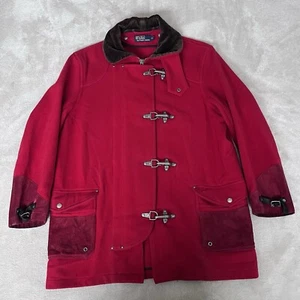 Polo Ralph Lauren Wool Blend Coat Mens Medium Red Fireman Lobster Clasp Jacket - Picture 1 of 20