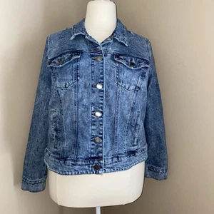 Lane Bryant Blue Distressed medium Acid Washed button Denim Jean Jacket Size 18 - Picture 1 of 11
