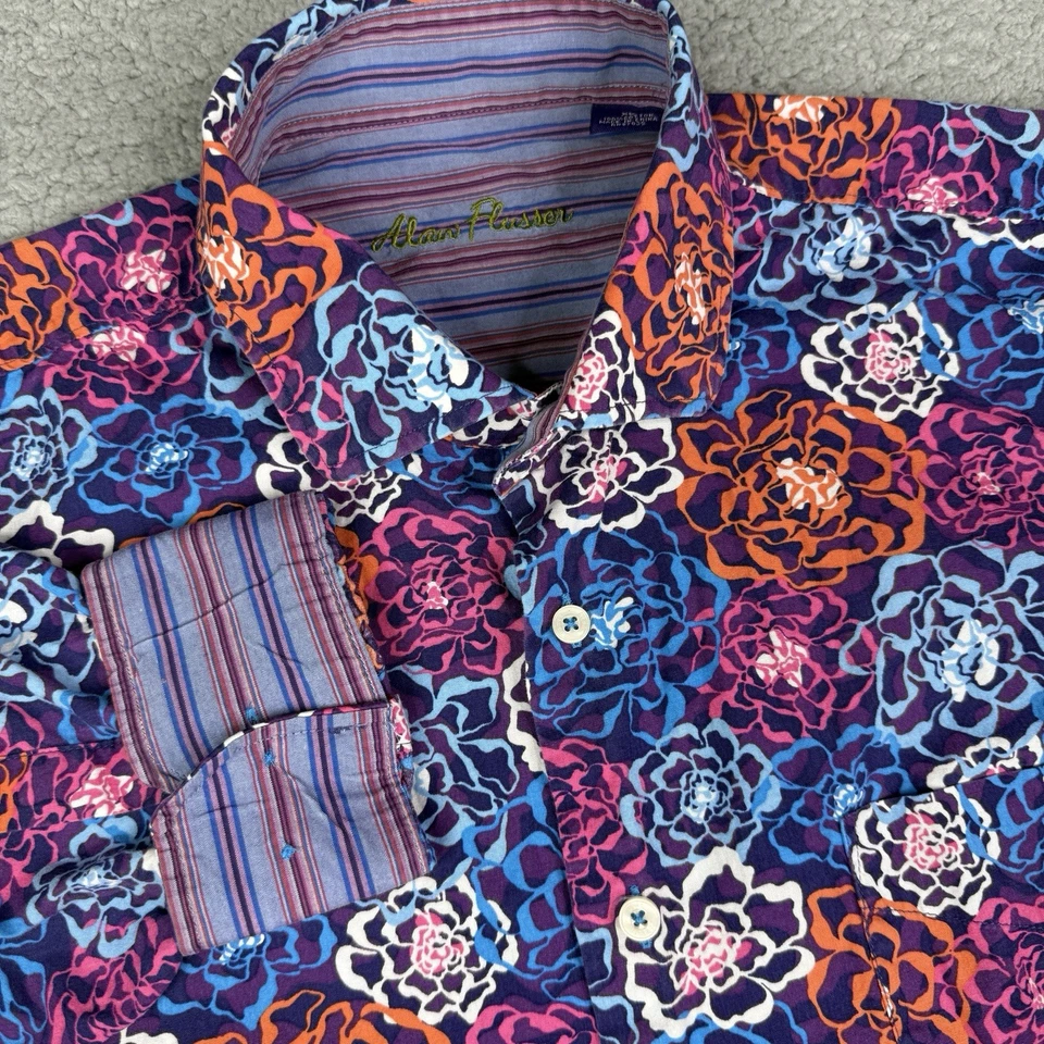 Camisa Alan River Para Hombres XL Púrpura Estampado Floral Puño Abatible Manga Larga Abotonada Foto 1 de 4