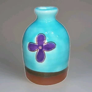 Vaso ceramica studio acqua viola fiore dipinto a mano mod retrò firmato Kitschy - Foto 1 di 11