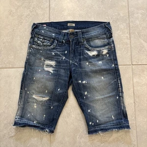 True Religion Men Ricky Relaxed Straight With Flap Paint Splatter Size 29 Blue - Picture 1 of 10