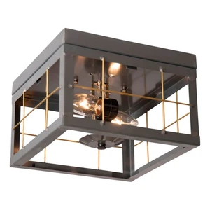 Irvin's Country Tinware Double Ceiling Light with Brass Bars in Country Tin - Picture 1 of 3
