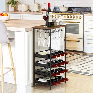 Wine Rack Freestanding Floor, Rustic Wine Holder Stand with Wine Storage and ... - Picture 1 of 7