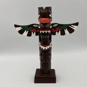 Wooden Ketchikan Eagle Totem Pole Hand Carved & Painted Made in Alaska 8.75” - Picture 1 of 15