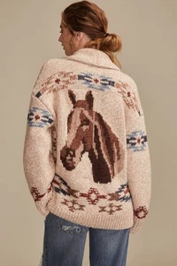 Lucky Brand Santa Fe Horse Cardigan Pullover (Größe M) - Neu mit Etikett - Bild 1 von 8