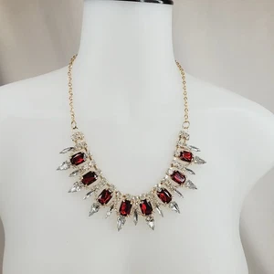 Collana Vintage Rosso Chiaro Strass Moda Collare Tappeto Rosso Tono Oro Festa - Foto 1 di 12
